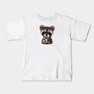 Cute Baby Raccoon With Football Soccer Ball Kids T-Shirt